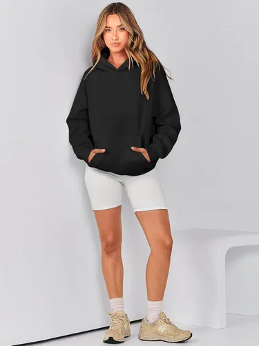 Vista 6 de Caracilia Sudaderas con capucha de gran tamaño para mujer, de forro polar, manga larga, con bolsillos, ropa de moda para otoño 2024