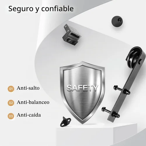Vista 4 de EaseLife Kit de riel de puerta corredera de granero de doble puerta de 6 pies, polea en J básica, se desliza suavemente silenciosamente, fácil