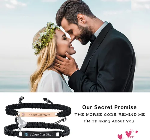 Vista 3 de MPRAINBOW Pulsera personalizada a juego para parejas, con nombre personalizado, palabras de promesa, grabadas, pulseras de relación de atracción