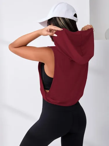 Vista 2 de SweatyRocks Camiseta de entrenamiento sin mangas para mujer, para gimnasio, ropa deportiva, camiseta corta sin mangas con laterales abiertos
