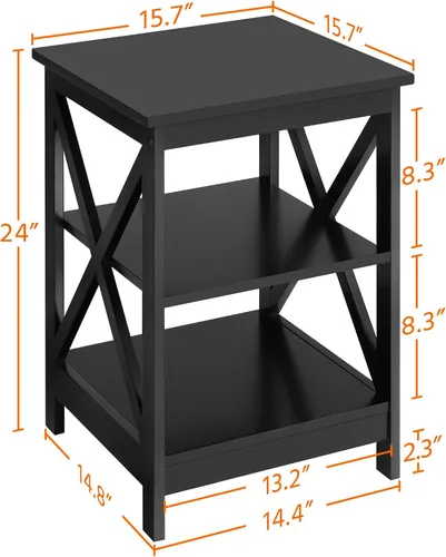 Vista 5 de Yaheetech Juego de mesa de madera de 3 piezas para sala de estar, incluye mesa auxiliar X-Design y dos mesas auxiliares de 3 niveles, muebles Negro