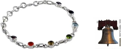 Vista 3 de NOVICA Pulsera de chakras multipiedras preciosas hechas a mano, joyería de plata de ley 925, amatista, iolita, peridoto topacio azul, citrino