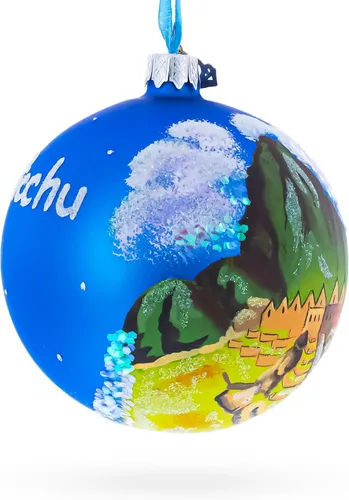 Vista 3 de Machu Picchu, Perú Adorno de bola de Navidad de cristal de 4 pulgadas