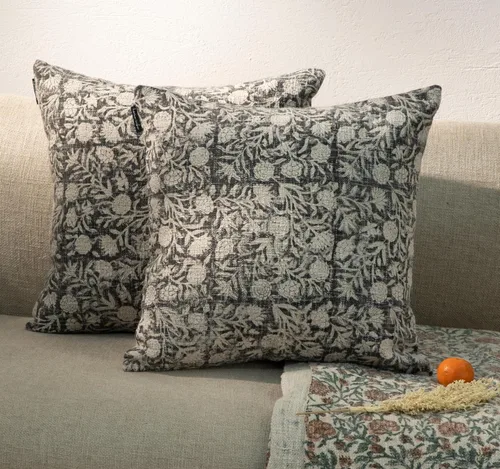 Vista 9 de Juego de 2 fundas de almohada decorativas de algodón indio vintage con estampado a mano (marrón ladrillo, 18 x 18 pulgadas (paquete de 2))