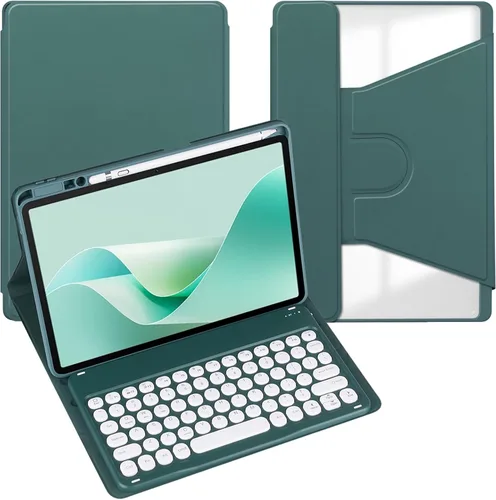 Vista 44 de Funda para tableta Samsung Galaxy Tab A8 de 10.5 pulgadas, teclado redondo inalámbrico desmontable Bluetooth, cubierta trasera transparente