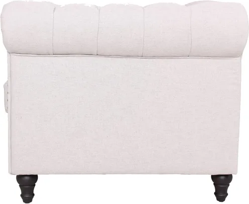 Vista 5 de Hybition Silla de lino tradicional Chesterfield Sofá individual con decoración de remaches y patas de madera para sala de estar, color gris claro
