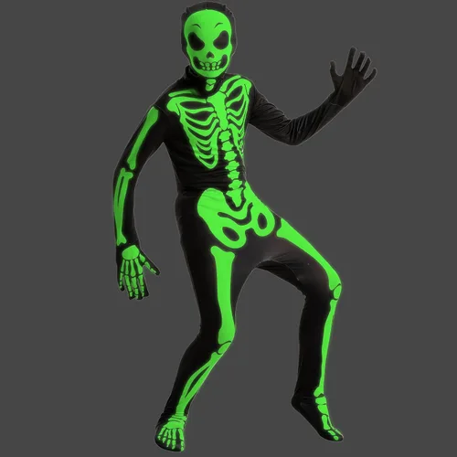 Vista 3 de Spooktacular Creations Disfraz de esqueleto para niños, unisex que brilla en la oscuridad, body de esqueleto con máscara para niños y niñas