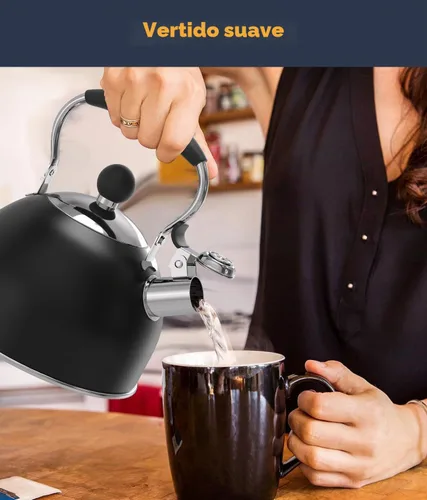 Vista 6 de Hervidor de té, hervidor de té silbante de acero inoxidable de 2 cuartos, tetera silbante para estufa con mango plegable ergonómico, tetera pequeña