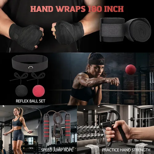 Vista 6 de Punching Bag for Adults, 4ft PU Leather 6 in 1 Heavy Boxing Bag Set, Punching Bag with 12oz Boxing Gloves, Hand Wraps, Hanging Bag for MMA Karate