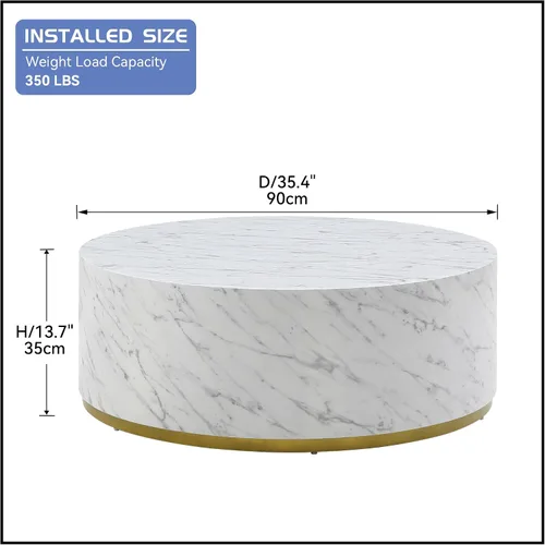 Vista 2 de Mesa auxiliar con borde dorado inferior para sala de estar, moderna mesa de centro redonda dorada o mesa auxiliar, mesa de sofá circular