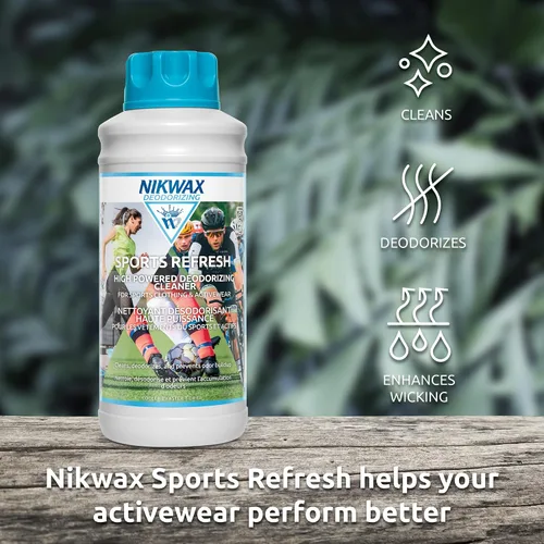 Vista 4 de Nikwax Sports Refresh Detergente líquido desodorante para ropa deportiva. Elimina y evita la acumulación de olores y manchas en ropa deportiva, ropa