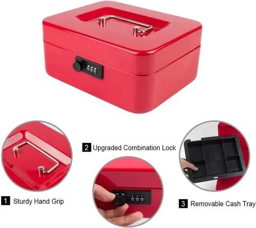 Vista 2 de para KYODOLED Caja de efectivo mediana con cerradura de combinación Caja de metal seguro con dinero