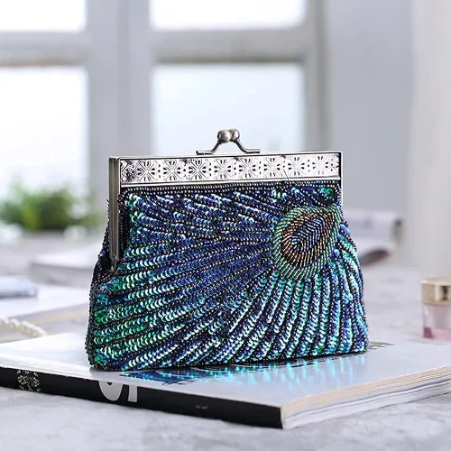 Vista 7 de LIFEWISH Bolso de noche único con lentejuelas de lujo para mujer, para boda, novia, fiesta, graduación, bolso de mano (azul pavo real)