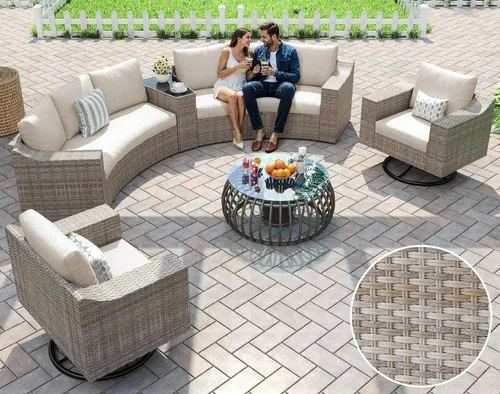 Vista 9 de LUXOAK Juego de muebles de patio de 9 piezas con mecedoras y mesa
