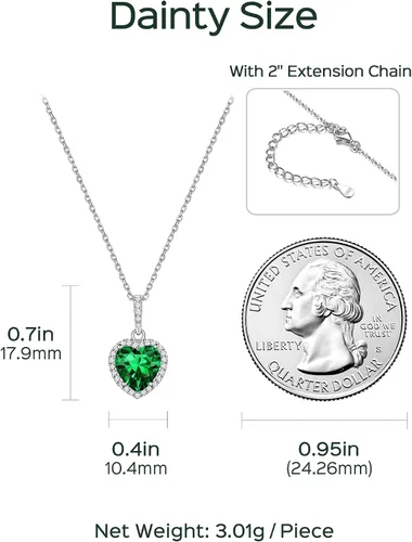 Vista 4 de ChicSilver 925 Sterling Silver HeartRoundPearEmerald Cut Simulated Birthstone Necklace Birthday Gift for Women Girls (with Gift Box)