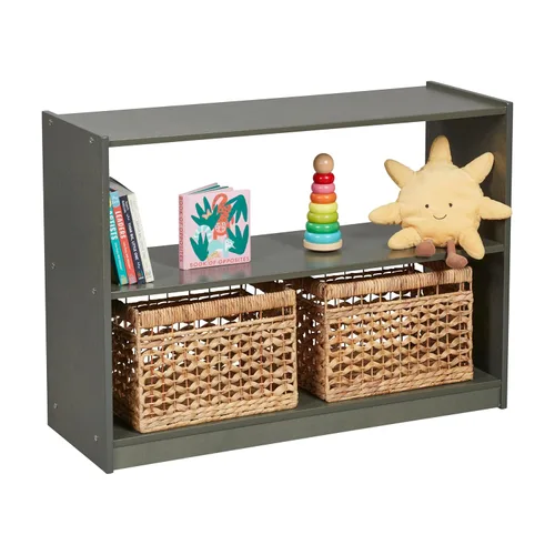 Vista 11 de ECR4Kids Gabinete de almacenamiento móvil de isla con 2 estantes, Muebles para aulas, Lavado gris