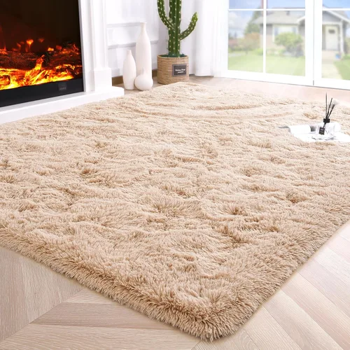Vista 79 de Noahas Alfombras de Área Grandes y Esponjosas de 5x8 pies para Sala de Estar y Dormitorio, Alfombra Gruesa de Pelo Largo Beige y Blanca, Alfombra