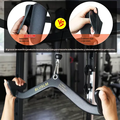 Vista 5 de BLUSLM LAT Pull Down Bar for Cable Machine, LAT Pulldown Attachments T-bar V-bar Cable Attachment for Gym, Back Tricep Strength Training Handle