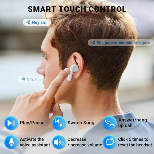 Vista 5 de Auriculares inalámbricos, Bluetooth 5.4 con graves profundos estéreo de alta fidelidad, tiempo de reproducción de 48 horas, micrófono
