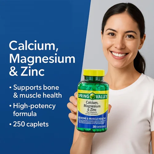 Vista 2 de Comprimidos de calcio y magnesio zinc D3 250, suplemento de calcio con magnesio, zinc y vitamina D3 para apoyo a la salud ósea y muscular