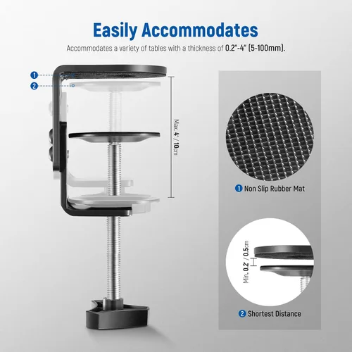Vista 4 de NEEWER Abrazadera C resistente con columna de montaje para soporte de luz, abrazadera de escritorio de metal ajustable con tornillos de 1/4" 3/8