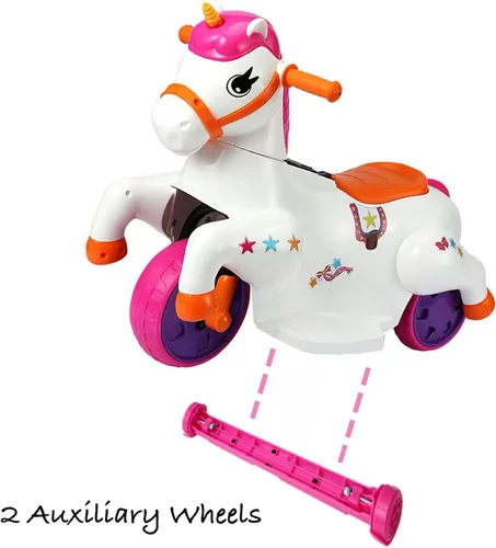 Vista 4 de Monta en unicornio. Fácil de cambiar un caballo mecedora eléctrico. El juguete eléctrico de unicornio con música, F&R y almohadilla para los pies.