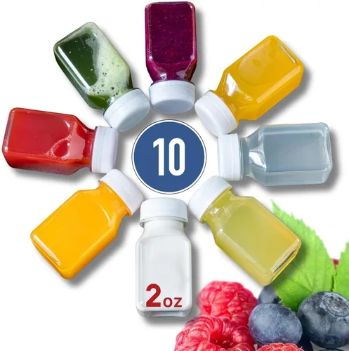 Vista 8 de Norcalway 10 botellas de plástico de 2 onzas con tapas – Ginger Shot – Apto para congelador, a prueba de fugas, sin BPA, botellas de viaje pequeñas