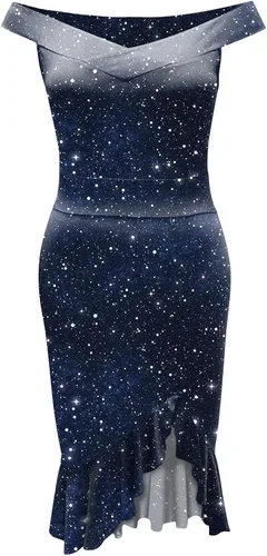 Vista 3 de iQKA Vestido de cóctel sexy para mujer, con dobladillo con volantes, estampado floral, cuello en V, sin mangas, vestido de tubo
