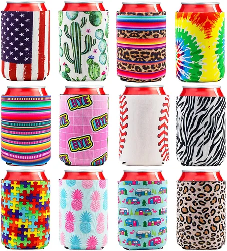 Vista 8 de Paquete de 12 fundas de neopreno para enfriar latas de cerveza, para latas estándar de 12 onzas, enfriadores de cerveza para fiestas, eventos