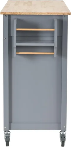 Vista 6 de LUMISOL Carrito móvil de isla de cocina con gabinete sobre ruedas, carrito rodante con tapa de madera de caucho, cajones, toallero y estante