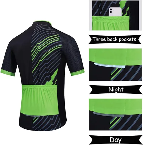 Vista 4 de Pohoopo Maillot de ciclismo para hombre, manga corta, cremallera completa, transpirable, de secado rápido