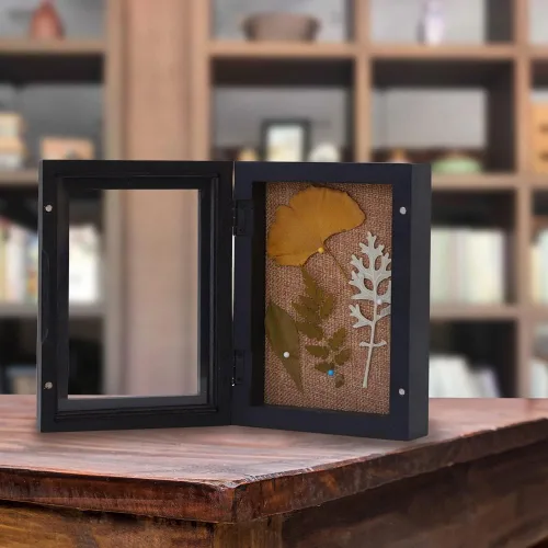 Vista 5 de Caja de sombra de 5 x 7, tamaño de pantalla de 4 x 6 pulgadas, marco de caja de sombra con ventana de cristal, vitrina pequeña con bisagra, mini
