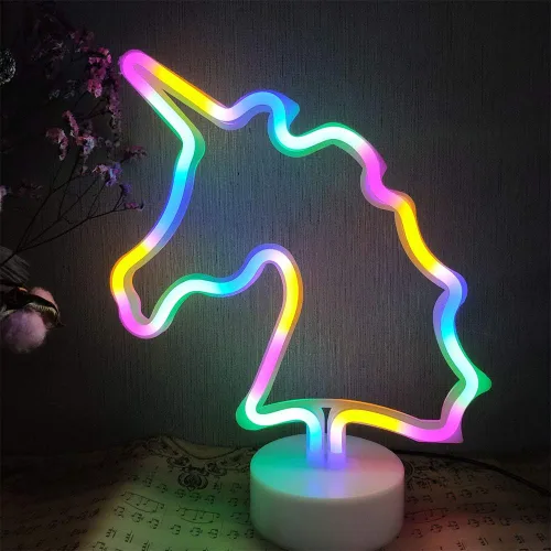 Vista 11 de Cartel de neón LED para interior, luz nocturna con base de soporte, funciona con batería/USB, luz decorativa de neón