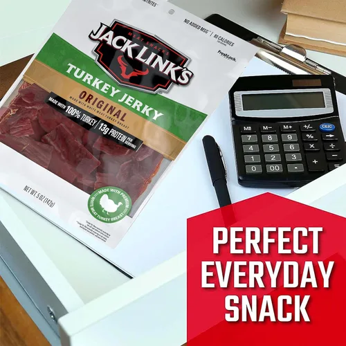 Vista 6 de Jack Link's Cecina de pavo, original, bolsa de carne seca – Bocadillo sabroso, bocadillos de proteína listos para comer con 0.46 oz de proteína por