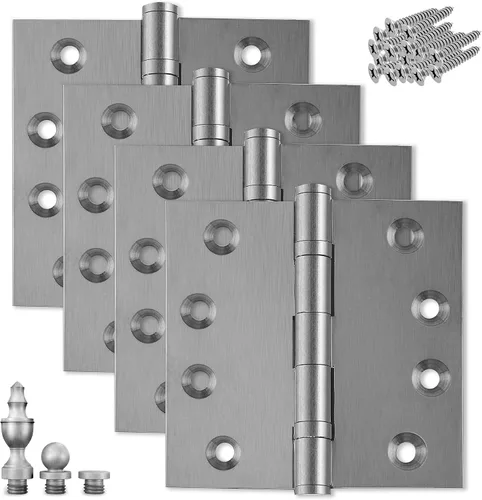 Vista 18 de Bisagra de puerta de latón macizo, rodamiento de bolas resistente, 4 x 4 pulgadas, con puntas decorativas de rosca incluidas, juego de 4 bisagras