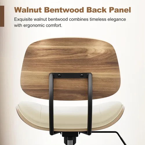 Vista 5 de Silla de Oficina sin Brazos con Ruedas, Silla de Escritorio de Cuero PU de Altura Ajustable - Silla de Computadora Ergonómica Giratoria de 360°