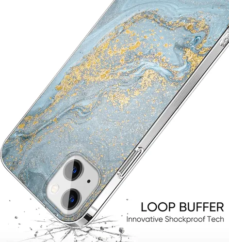 Vista 3 de SaharaCase - Funda de la serie Marble para iPhone 13 y iPhone 14 (2022) [parachoques a prueba de golpes] protección resistente, agarre Azul/Dorado