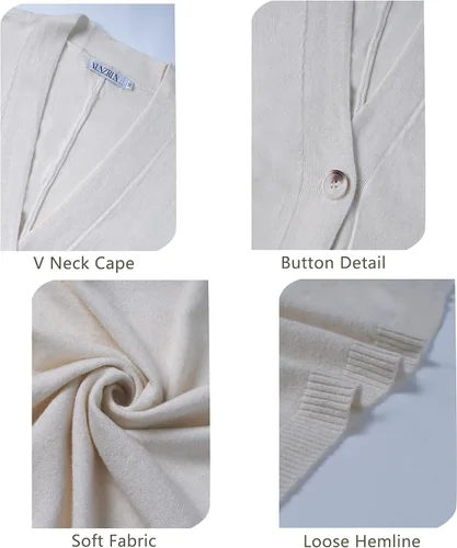 Vista 5 de Women's Loose Half Sleeve Button Shawl Wrap Open Front Cardigan for Fall Winter Plus