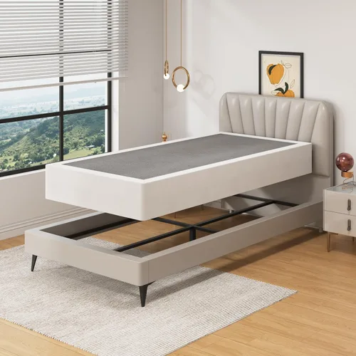 Vista 6 de SHLAND Somier individual – 10 pulgadas de alto perfil de metal resistente para cama individual, base de colchón con cubierta de tela, fácil montaje