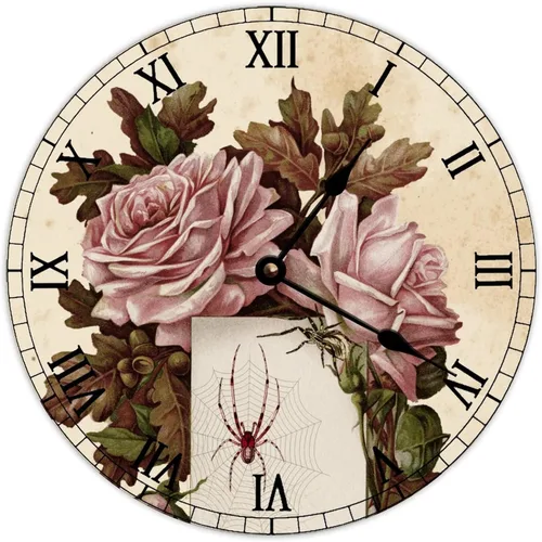 Vista 10 de Reloj de pared retro francés vintage con diseño de bruja y cráneo de bruja, reloj de pared de madera, funciona con pilas, decoración de pared