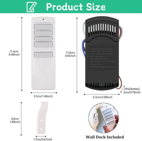 Vista 6 de Kit de control remoto universal para ventilador de techo, reemplazo para Harbor Breeze, Hampton Bay, Hunter, 3 velocidades con atenuador de luz