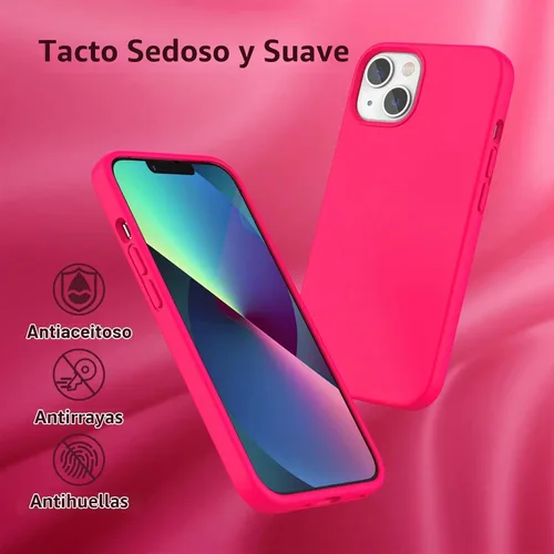 Vista 6 de Funda de silicona líquida compatible con iPhone 14/iPhone 13, rosa Rosa fuerte