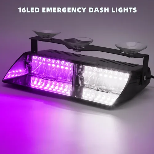 Vista 2 de Barra de luces de emergencia estroboscópicas de escolta fúnebre púrpura/blanca para salpicadero 12V LED, interior, parabrisas, visera, cubierta