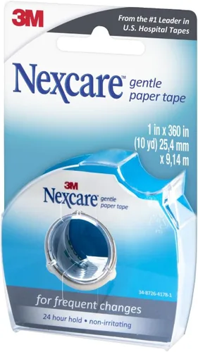 Vista 3 de Nexcare Dispensador de cinta de papel suave, cinta de papel médico, asegura los apósitos y se levanta suavemente, 1 pulgada x 10 yardas, 1