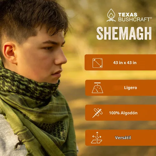 Vista 4 de Texas Bushcraft Tactical Shemagh - Auténtico Keffiyeh 100% algodón para tu equipo de camping, senderismo y mochilero Naranja quemado