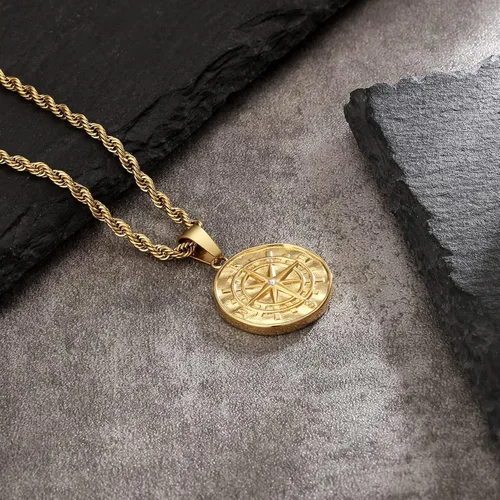 Vista 5 de KRKC & CO - Collar de moneda, cadena de collar de medallón de oro, brújula, San Cristóbal León Medusa Ángel círculo vintage collar de moneda
