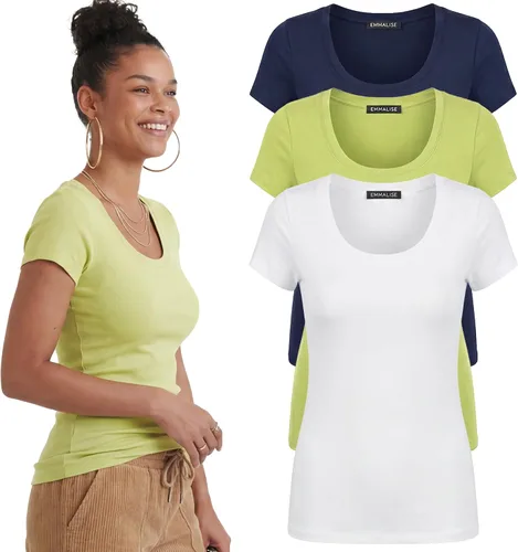 Vista 86 de Emmalise - Camiseta de manga corta para mujer, cuello redondo, estilo básico, pack de valor, tallas junior y grandes