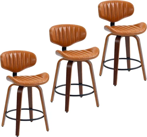 Vista 14 de Juego de 2 taburetes de bar de 24 pulgadas, de piel sintética, de madera curvada, giratorios, altura de mostrador, sillas modernas de barra