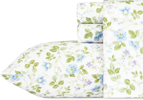 Vista 38 de Laura Ashley - Juego de sábanas individuales con sábana bajera y funda de Bettinas Blooms Rojo