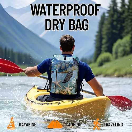 Vista 7 de Bolsa seca impermeable Bolsas secas marinas para kayak, senderismo, tortugas marinas, estrellas de mar, mochila con cierre enrollable, mochila